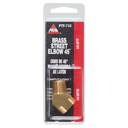 Ags Brass 45Deg. Street Elbow, Male (3/8-18 NPT), Female (3/8-18 NPT), 1/card PTF-71C